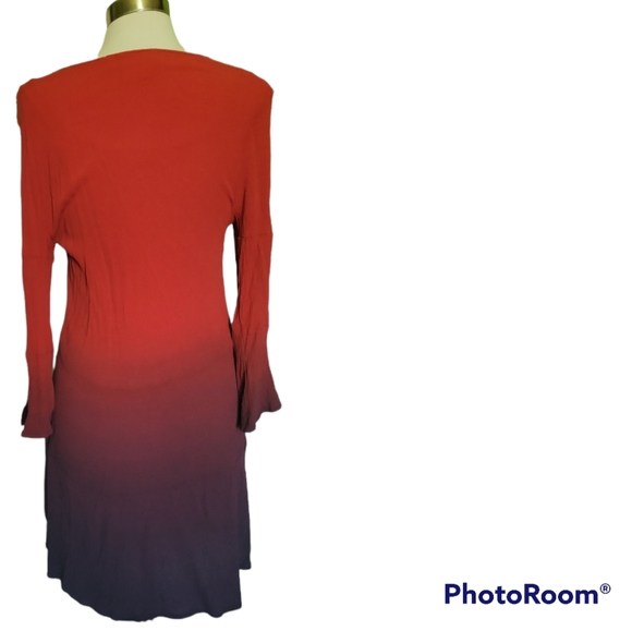 Green Dragon Red Ombre Gauzy Boho Dress - M - Picture 3 of 9